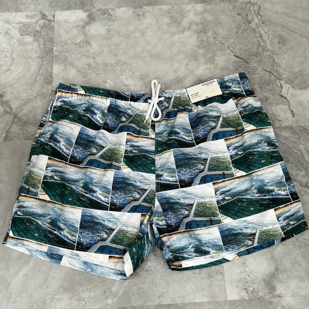 NWT Arizona Jeans Co.‎ Mens Blue Photo Real Swim Trunks XXL XXlarge